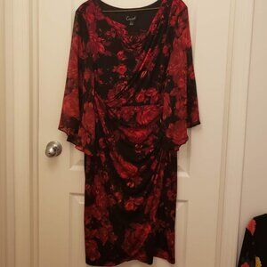 Black Dress with Red Rose imprint has Boat Neck Not the V one shown